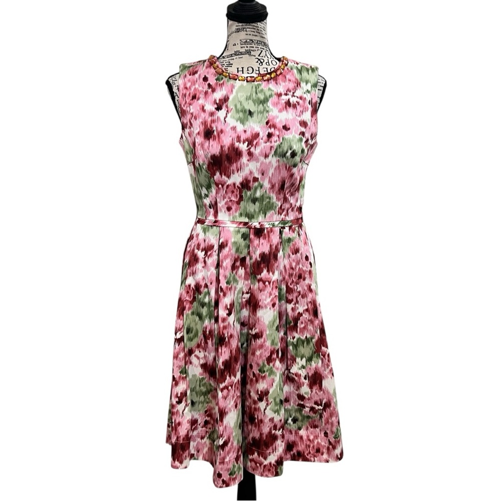 Maggy London‎ Pink and Green Floral Midi Dress